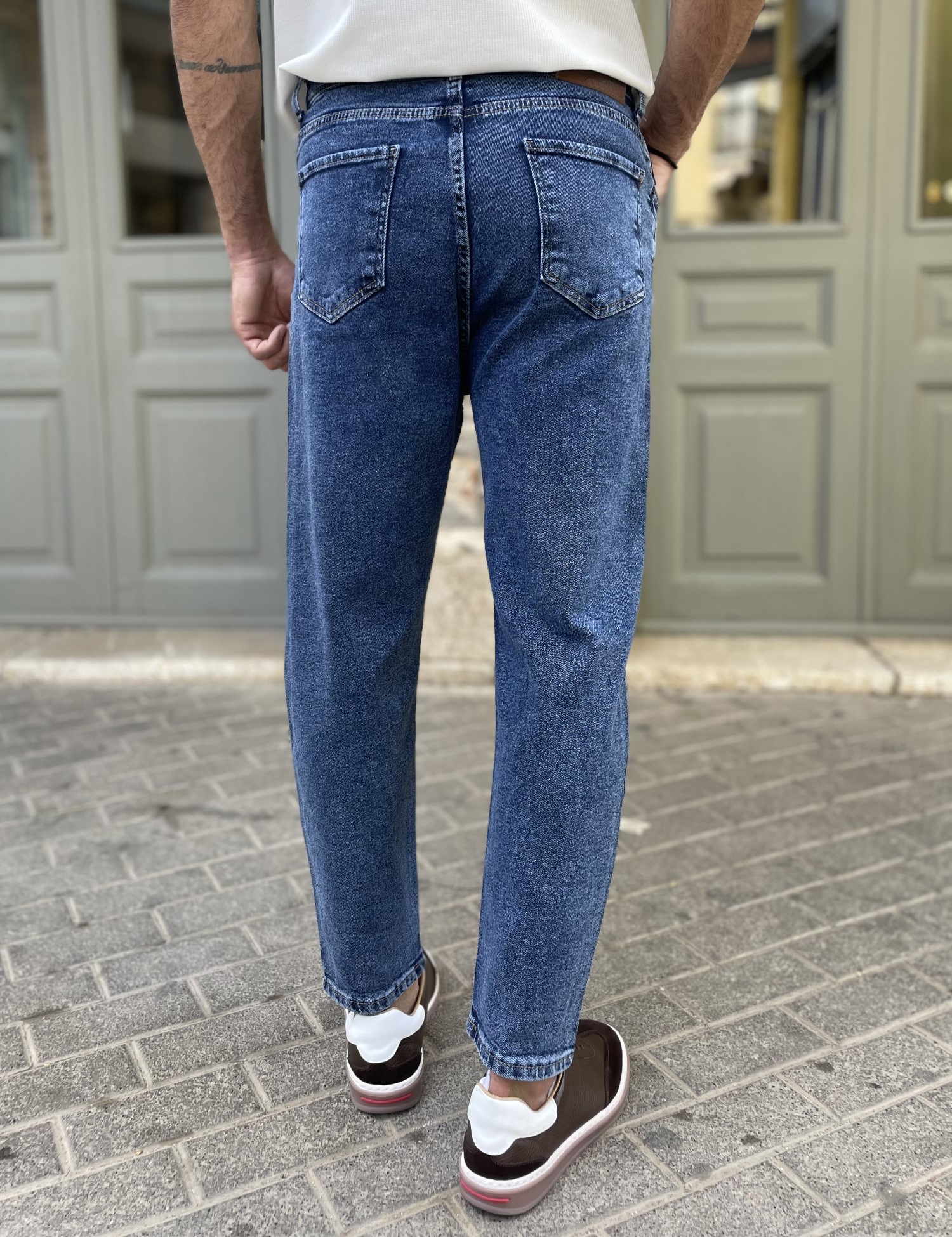 Ανδρικό μπλε σκούρο Loose τζιν ελαστικό πεντάτσεπο με φερμουάρ 8948 φωτογραφία